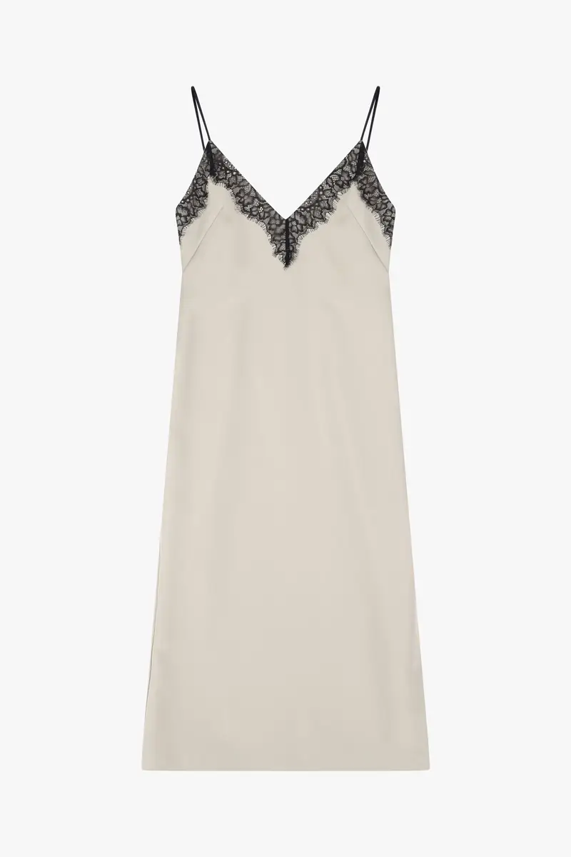 Abito midi con dettagli in pizzo Beige luna