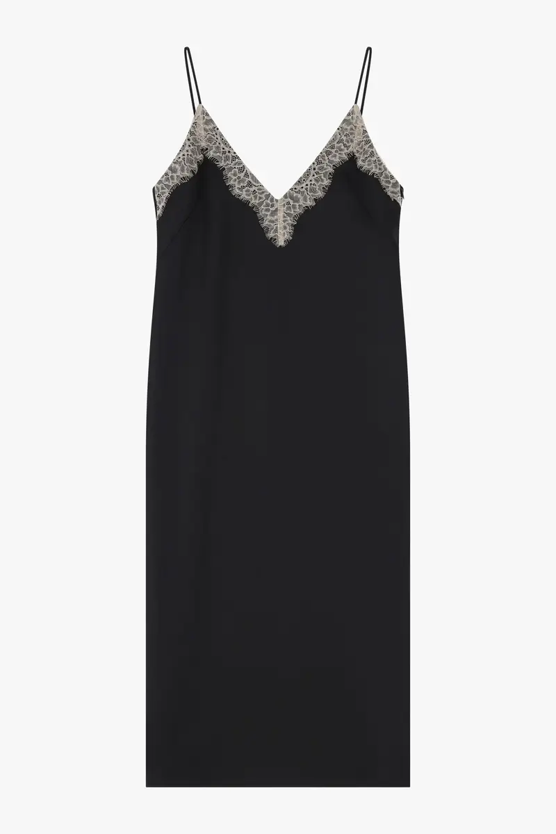 Abito midi con dettagli in pizzo Nero