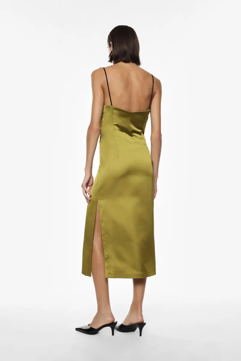 Abito midi con dettagli in pizzo Olio miniatura 4