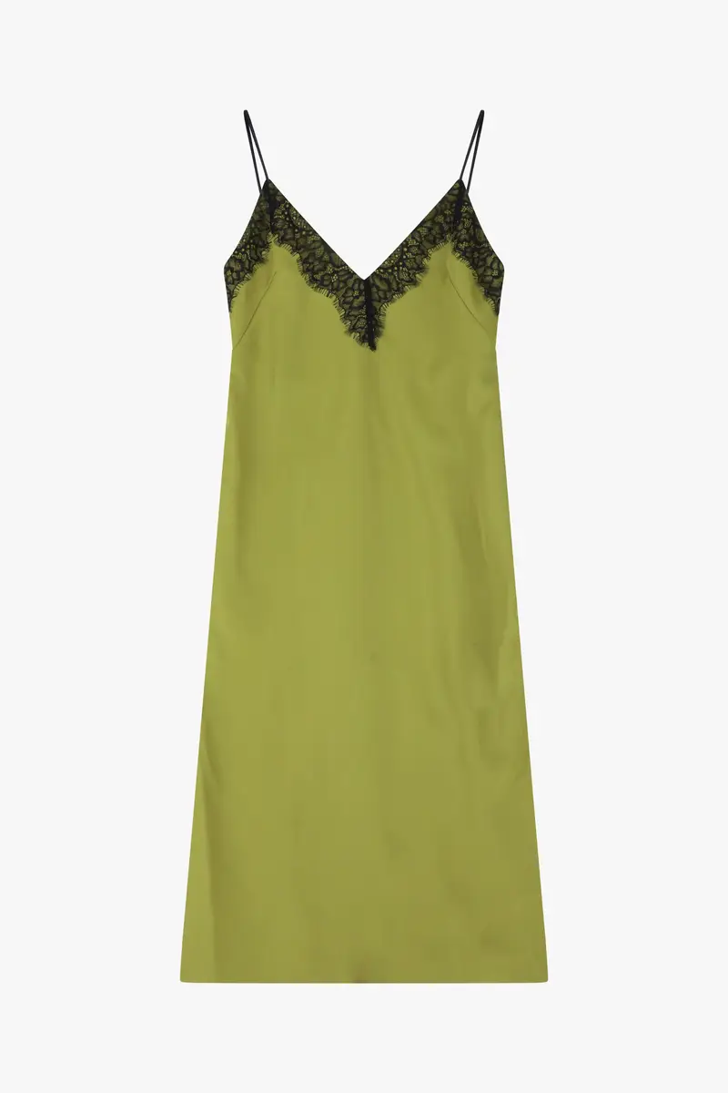 Abito midi con dettagli in pizzo Olio