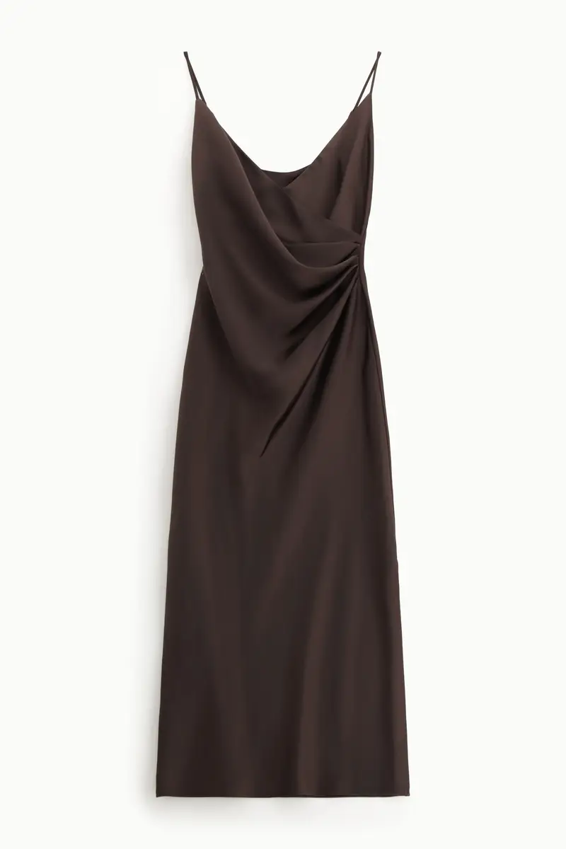 Abito midi con spalline sottili e drappeggio Moro