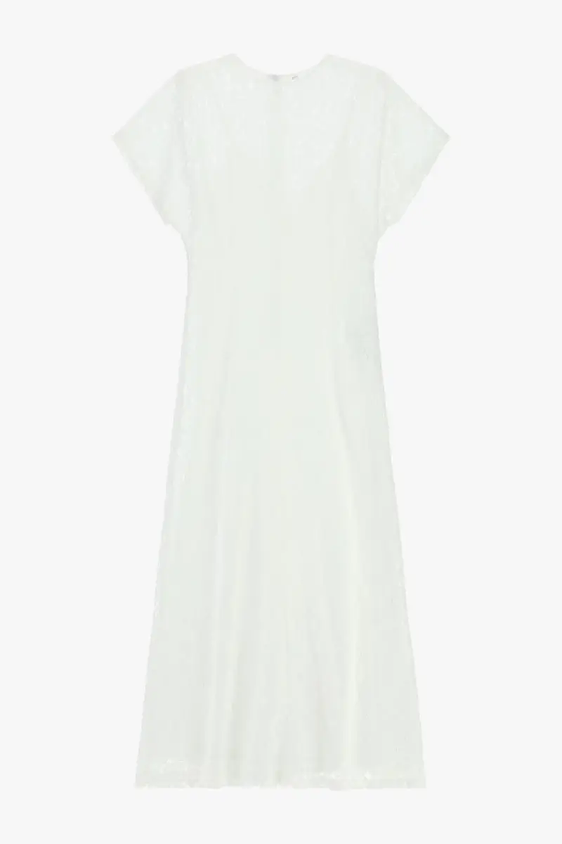 Abito midi in pizzo con maniche corte Latte