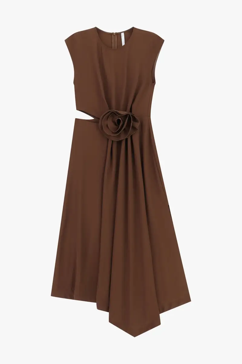 Abito midi senza maniche con cut-out e fiore Cacao