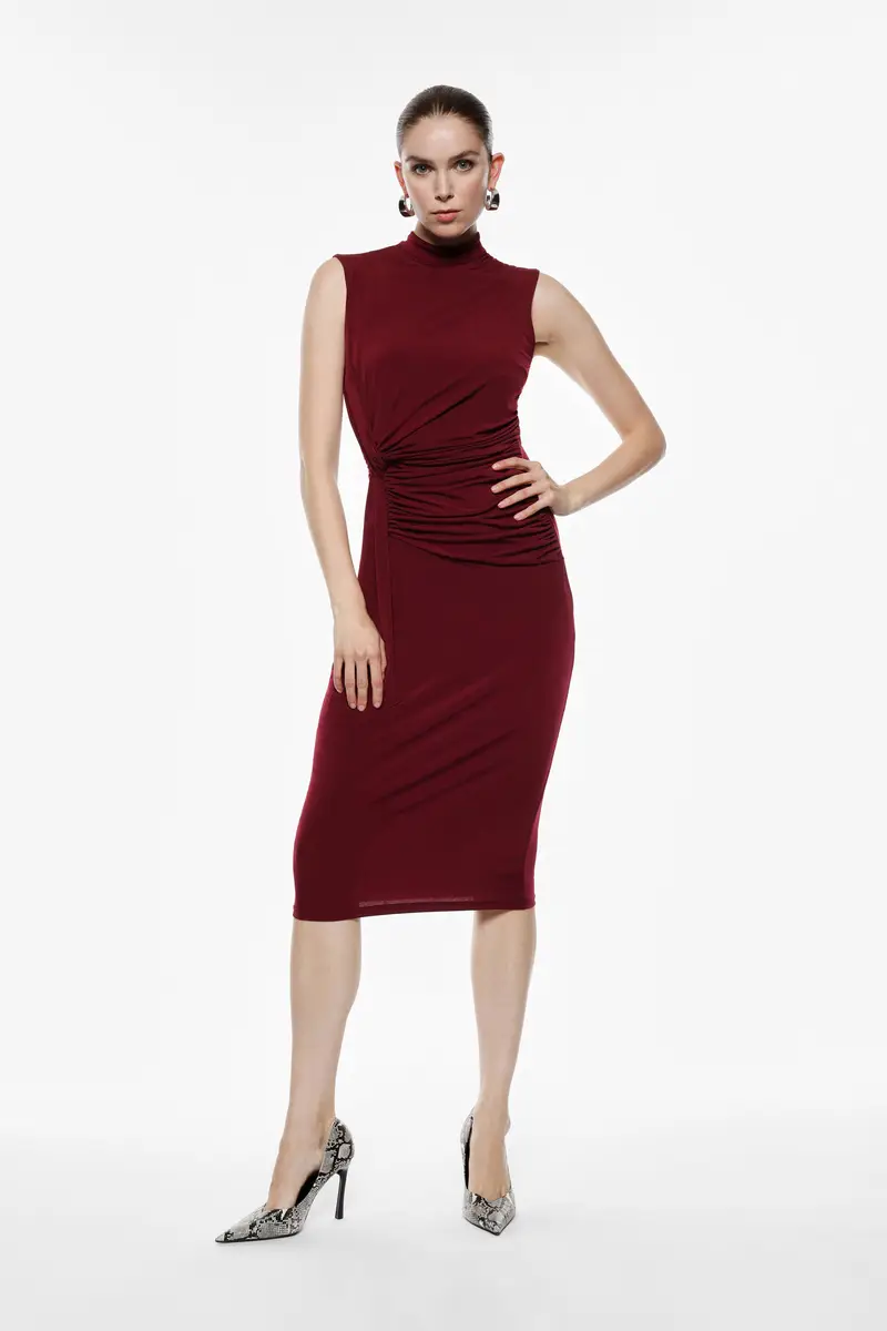 Abito midi senza maniche con drappeggio laterale Vino miniatura 2