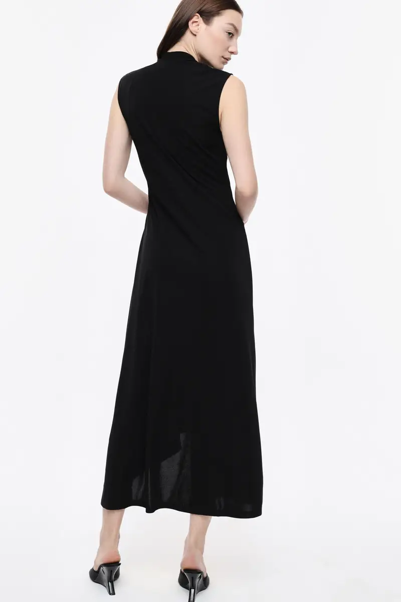 Abito midi senza maniche scollo a v applicazioni Nero miniatura 3