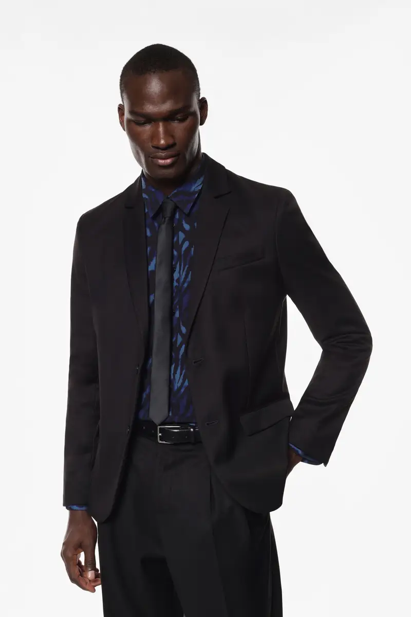 Blazer a bottoni singoli dal sapore classico Nero miniatura 2