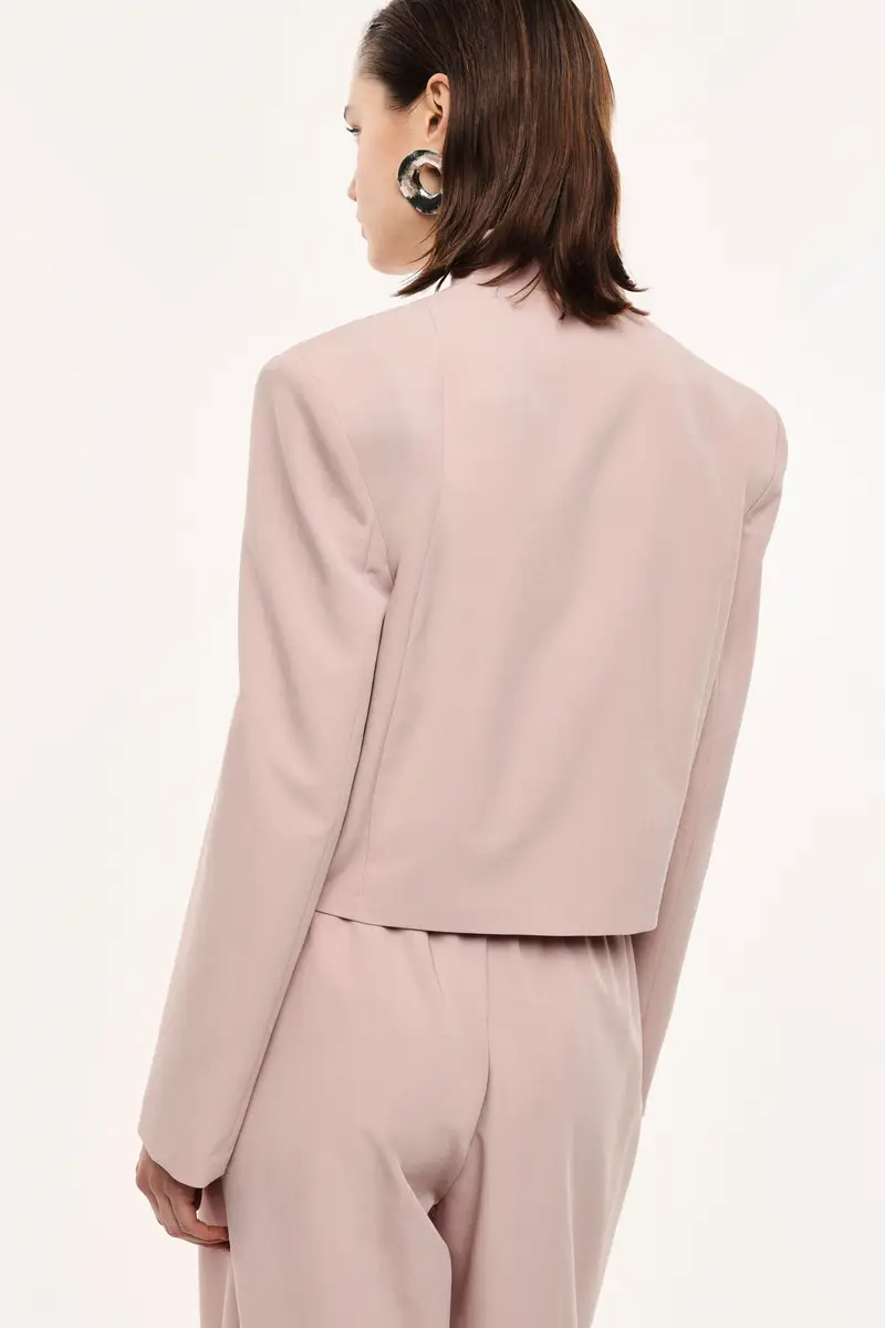 Blazer corto doppio petto colletto sciallato Cipria miniatura 3