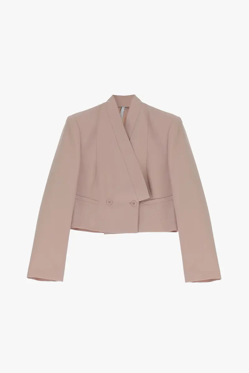 Blazer corto doppio petto colletto sciallato Cipria