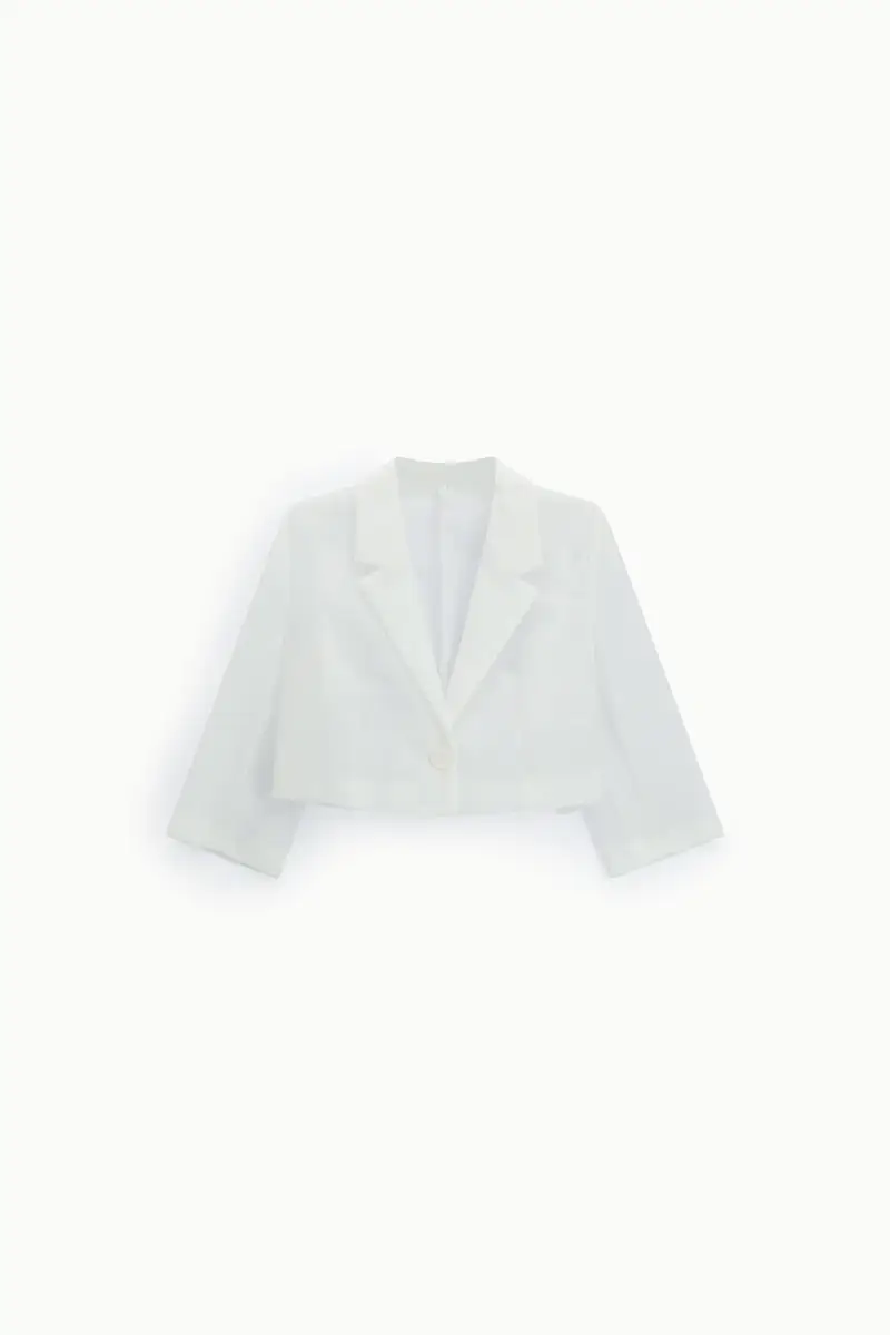 Blazer corto trasparente monopetto maniche tre quarti Bianco