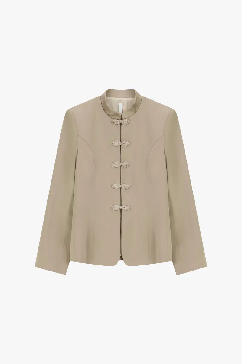 Blazer monopetto collo alla coreana chiusura alamari Platino