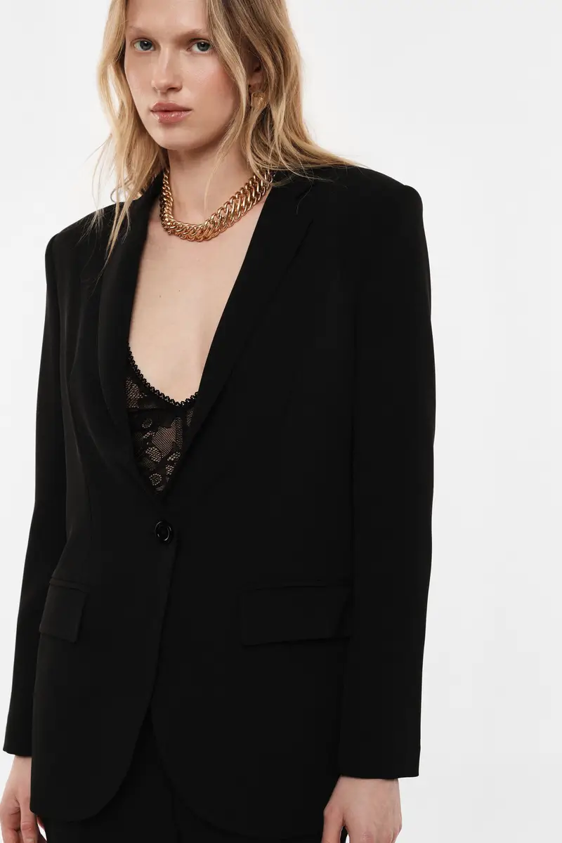 Blazer monopetto con tasche a filetto Nero miniatura 4