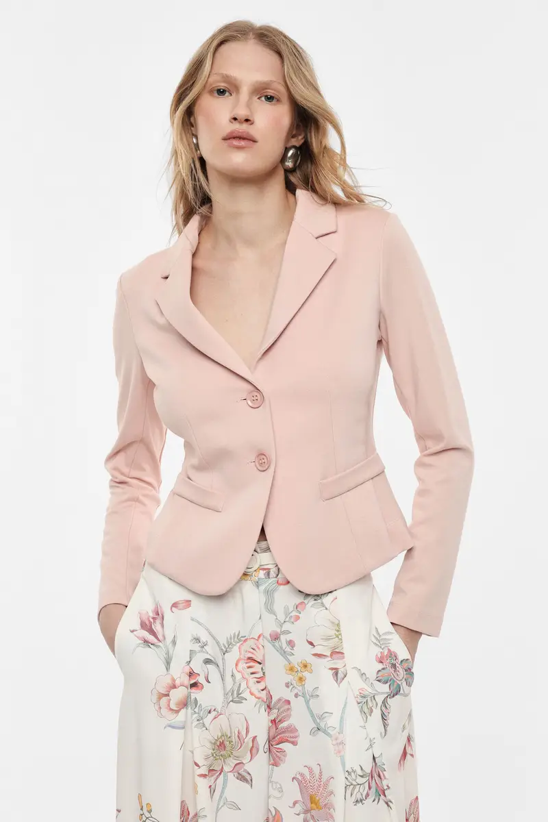 Blazer monopetto corto con tasche a filetto Cipria miniatura 3