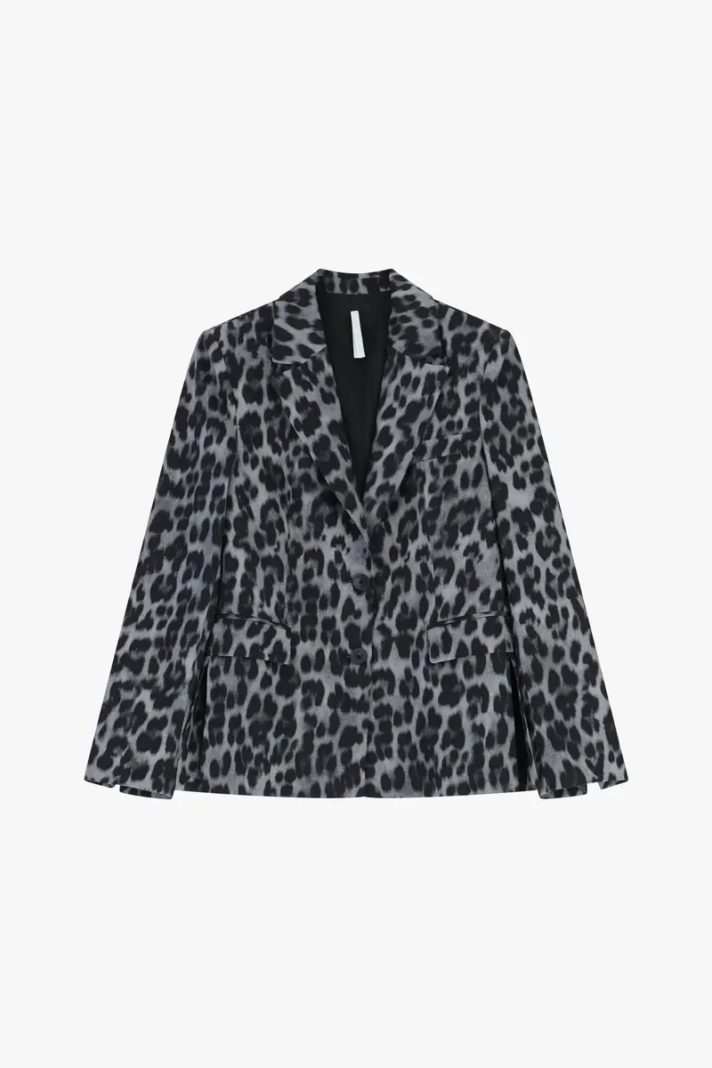Blazer monopetto stampa animalier tasche frontali Grigio
