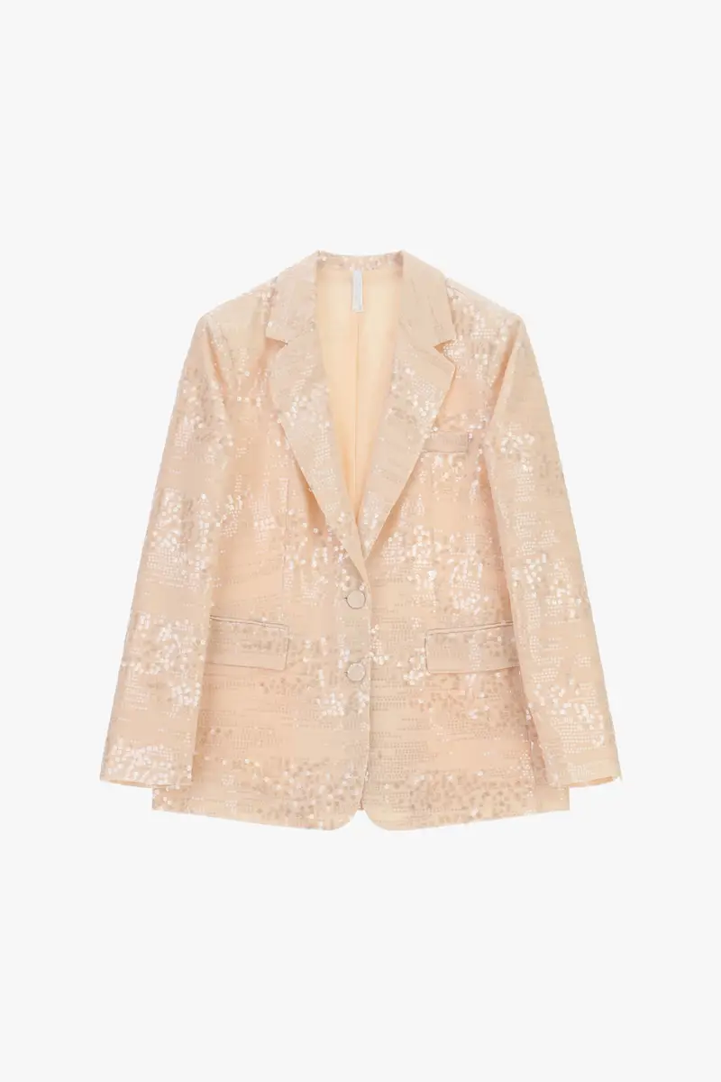 Blazer regular-fit con paillettes e chiusura a bottoni Cipria