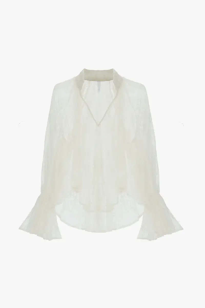 Blusa ampia in pizzo floreale con maniche svasate Zinco