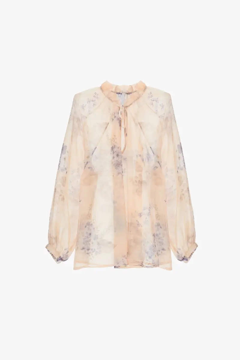 Blusa con maniche lunghe e stampa floreale Cipria