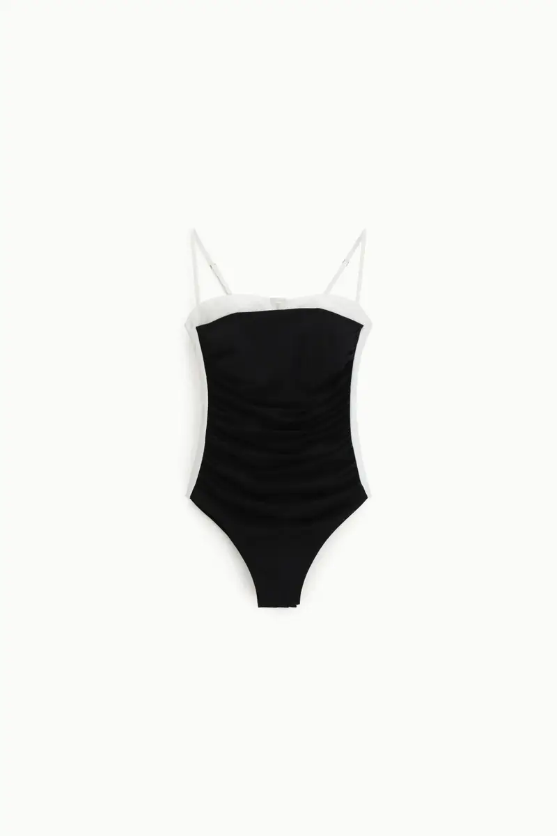 Body con spalline sottili e motivo bicolore Nero
