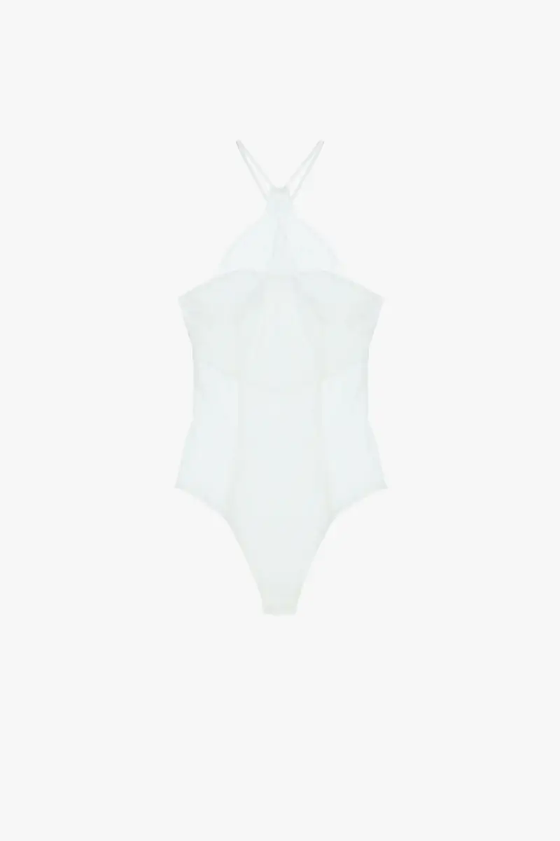 Body con spalline sottili e scollo all americana Bianco