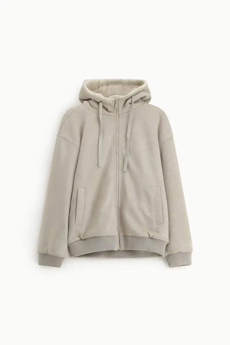 Bomber con cappuccio e chiusura zip Beige