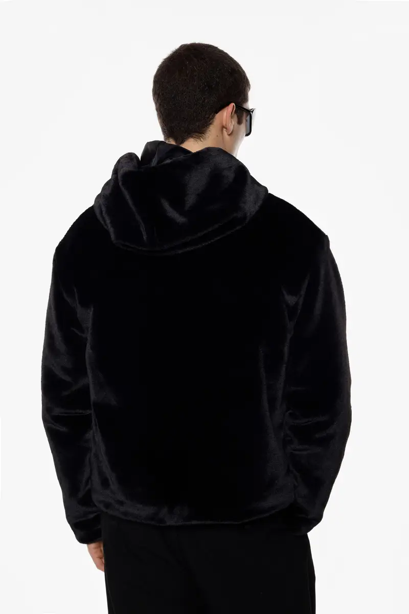 Bomber con cappuccio e chiusura zip Nero miniatura 3