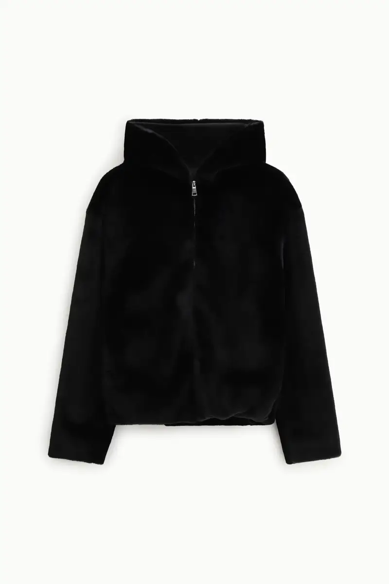 Bomber con cappuccio e chiusura zip Nero