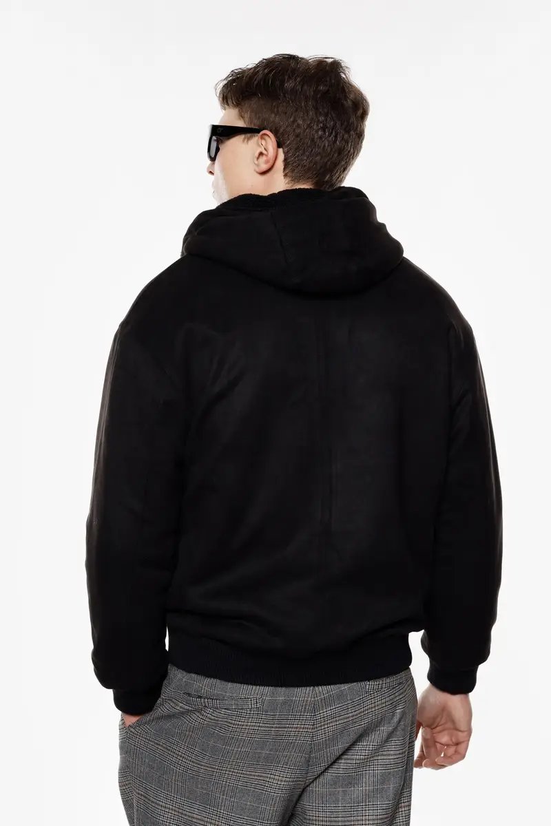 Bomber con cappuccio e chiusura zip Nero miniatura 3