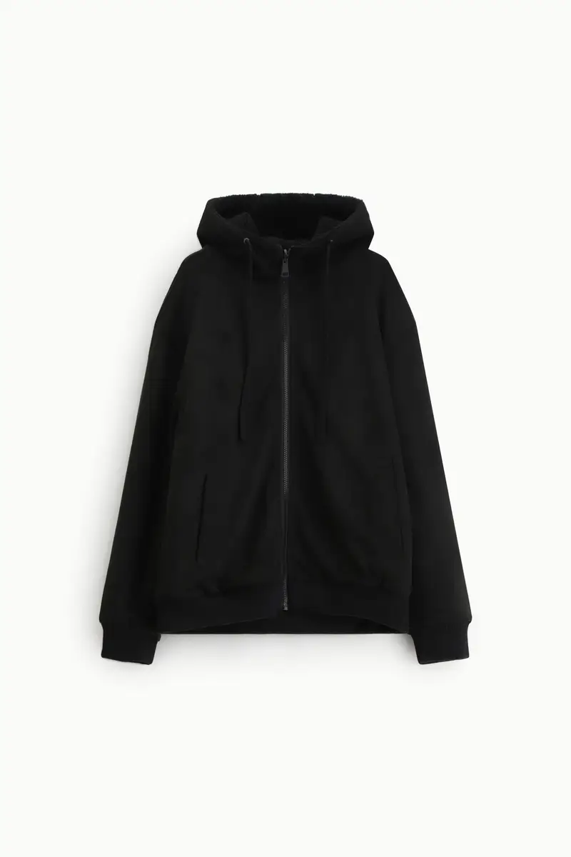 Bomber con cappuccio e chiusura zip Nero