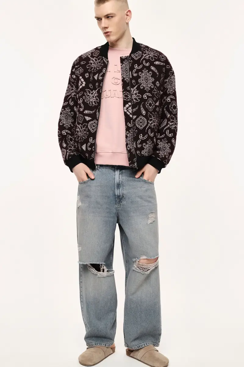 Bomber con stampa paisley e zip frontale Bordeaux miniatura 2