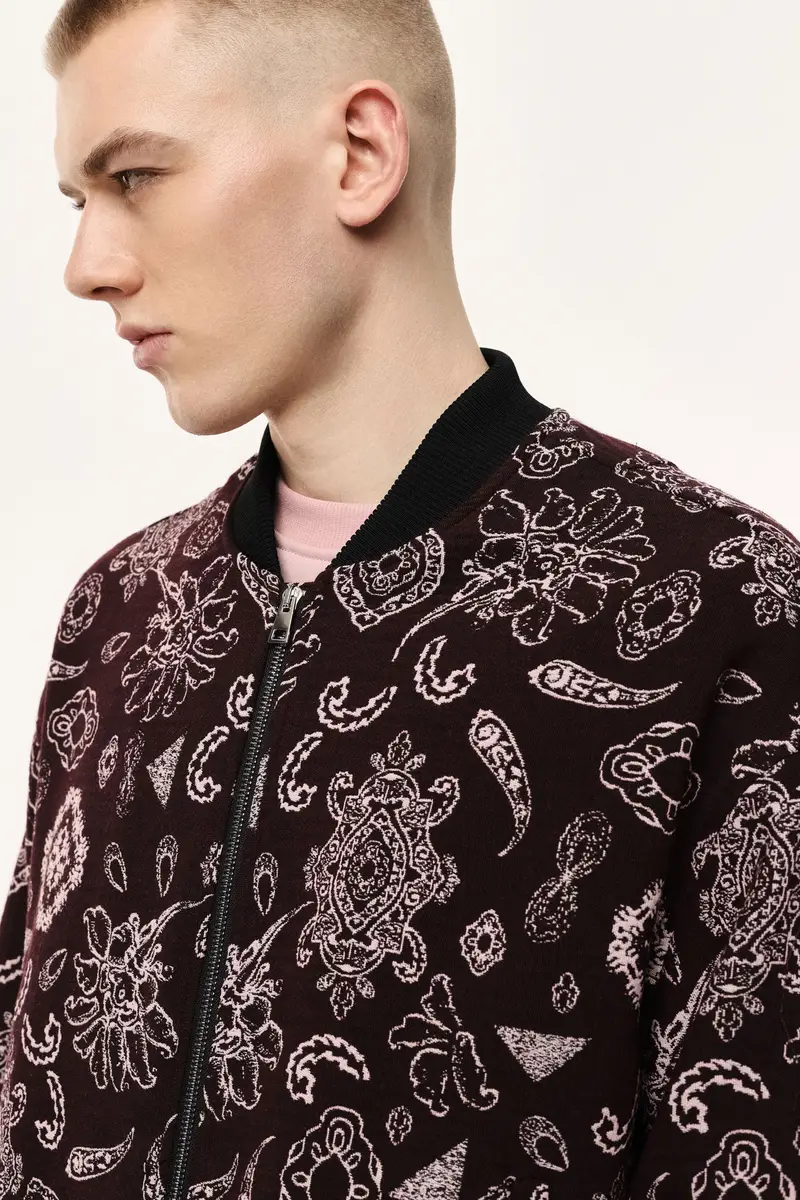Bomber con stampa paisley e zip frontale Bordeaux miniatura 4