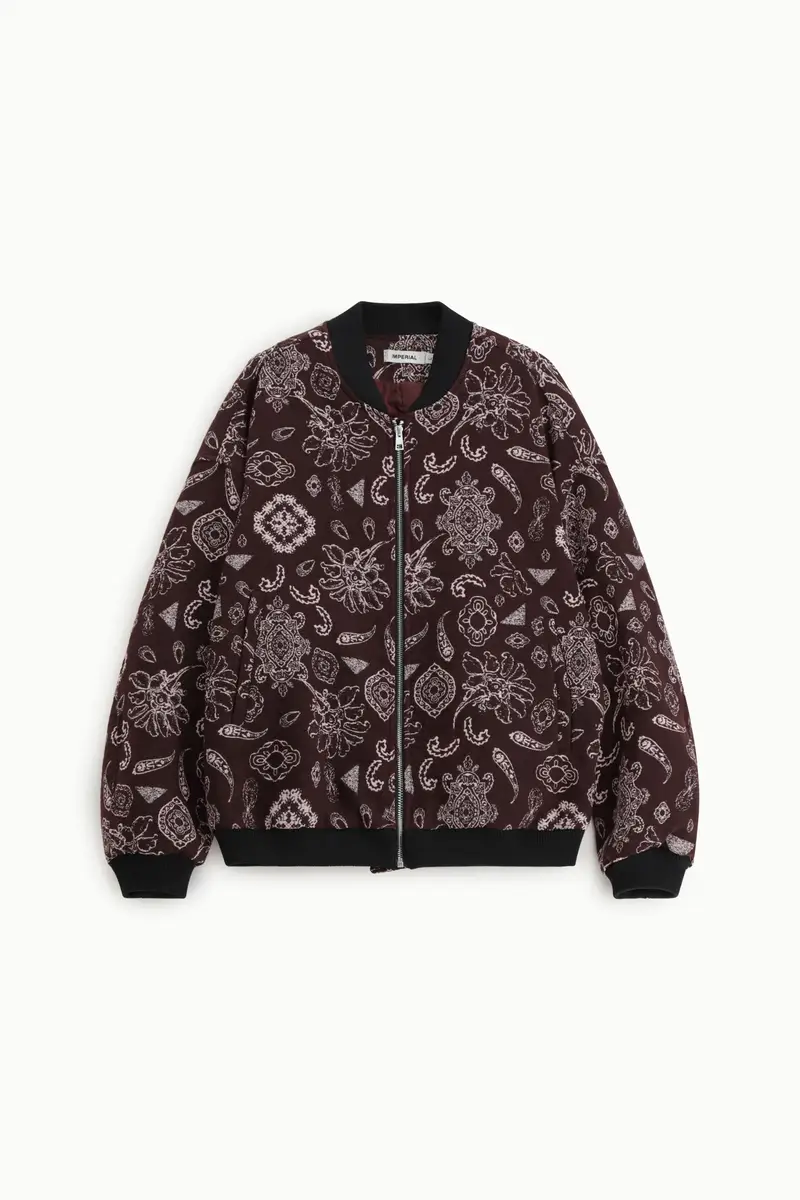 Bomber con stampa paisley e zip frontale Bordeaux