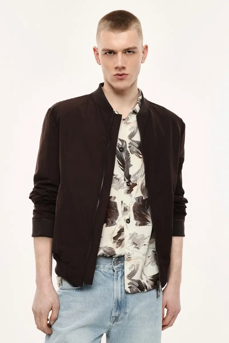 Bomber con zip e polsini a coste Moro miniatura 2