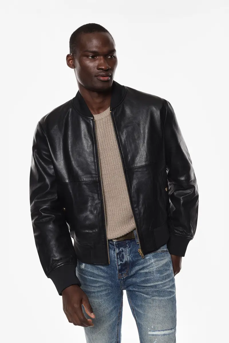 Bomber con zip e polsini a coste Nero miniatura 2