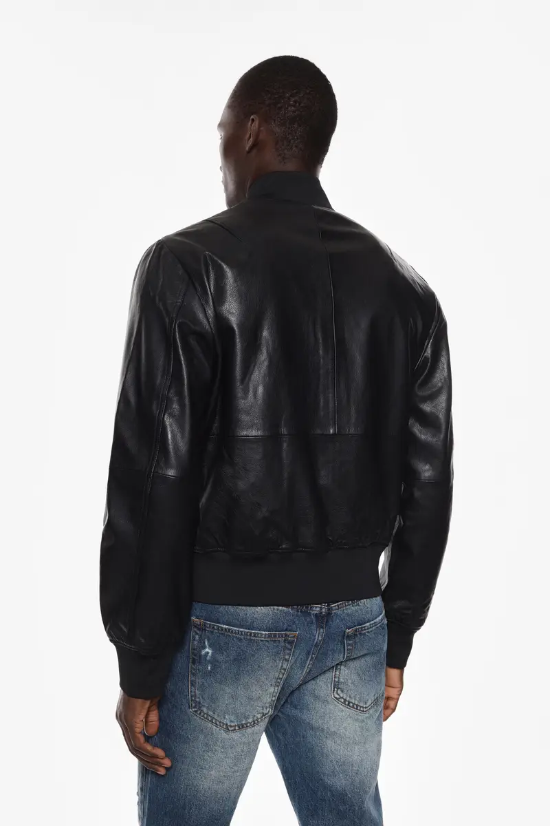 Bomber con zip e polsini a coste Nero miniatura 3