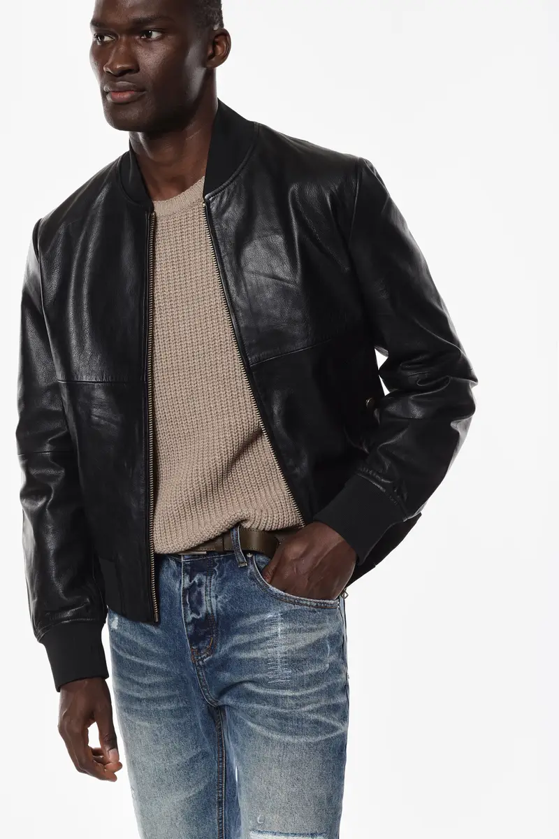 Bomber con zip e polsini a coste Nero