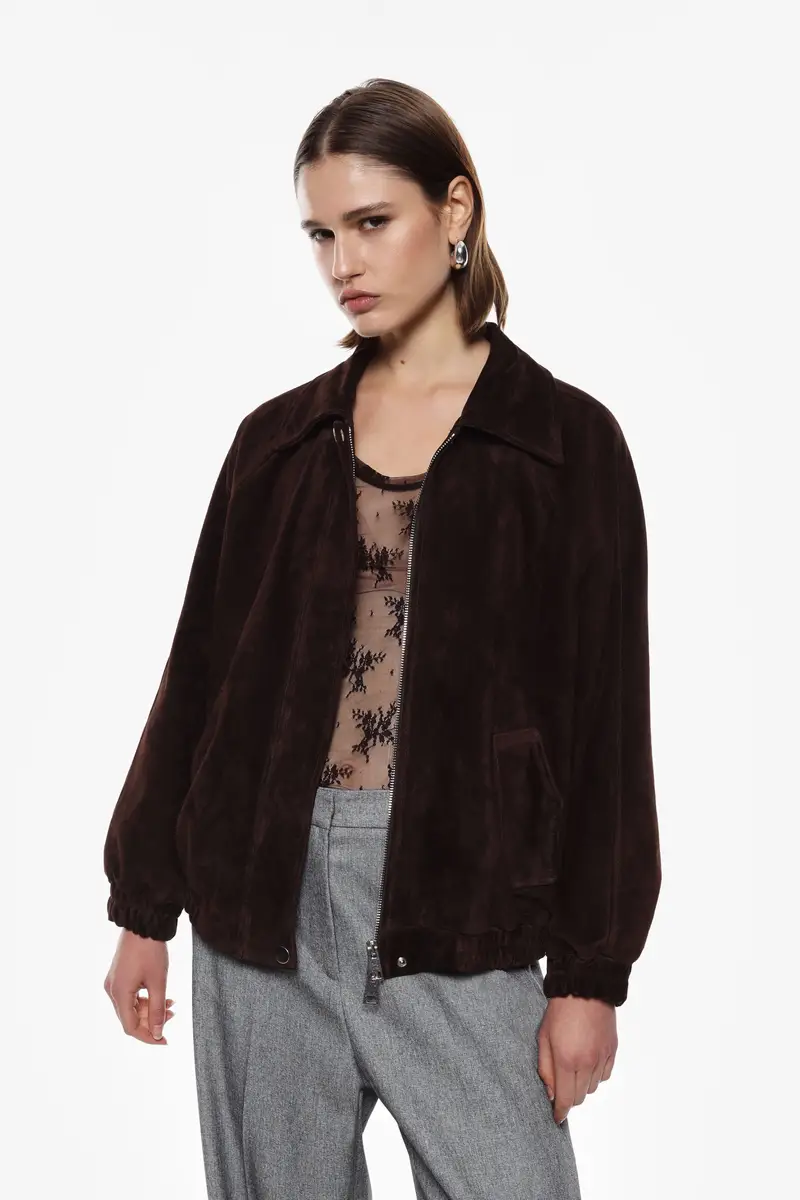 Bomber con zip e tasche laterali Cioccolato miniatura 3