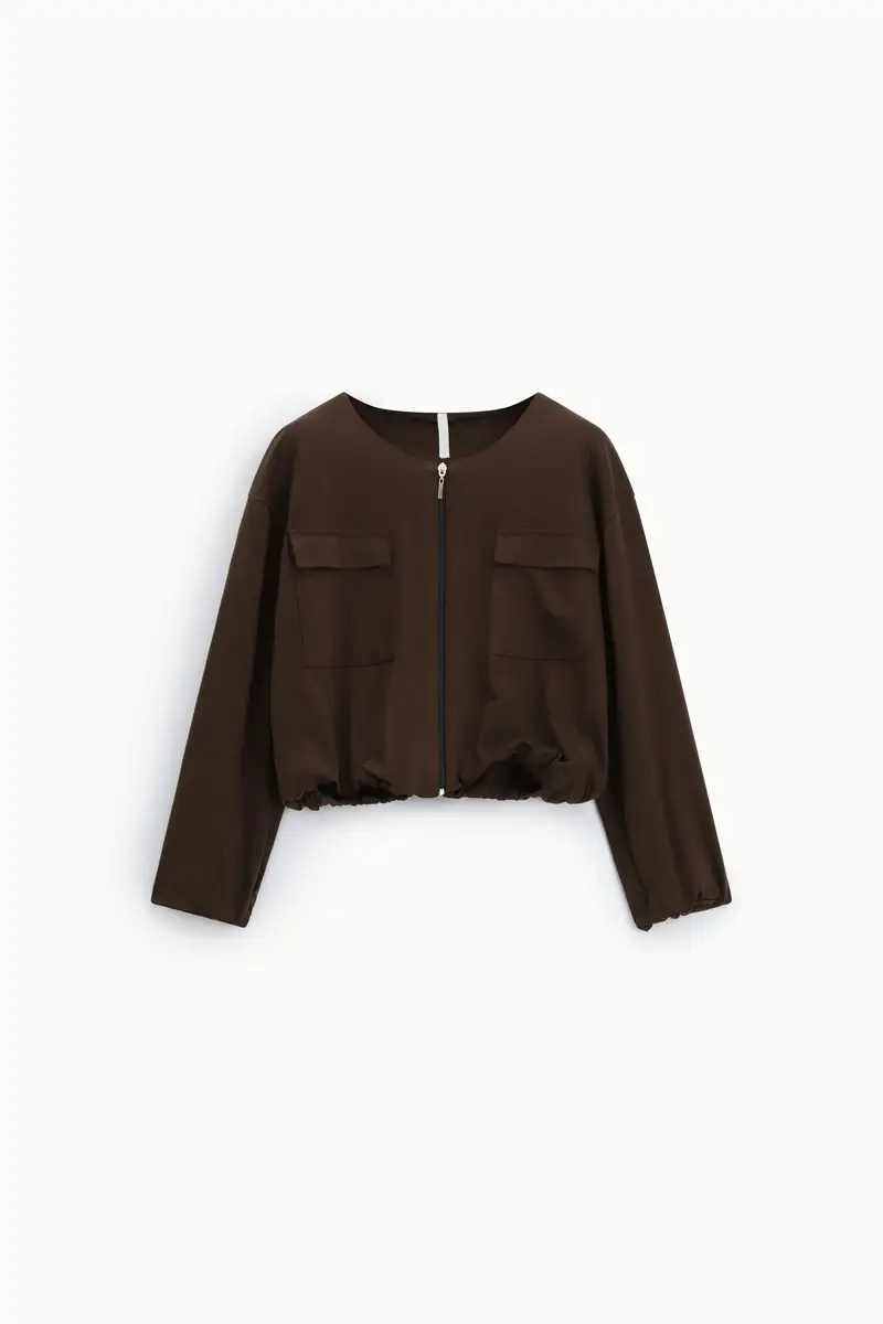 Bomber corta con tasche frontali e zip centrale Gianduia