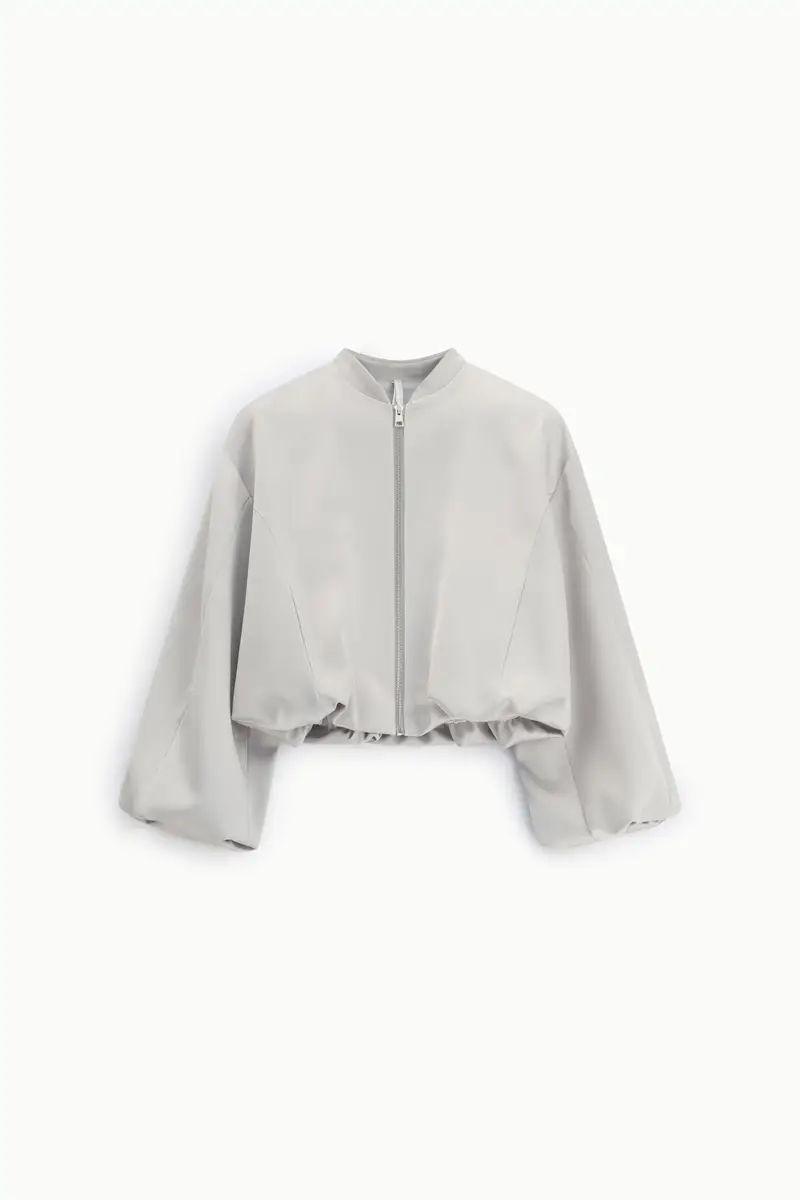 Bomber corto con maniche voluminose zip frontale Perla
