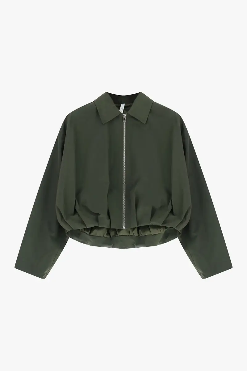 Bomber corto con zip e fondo arricciato Army