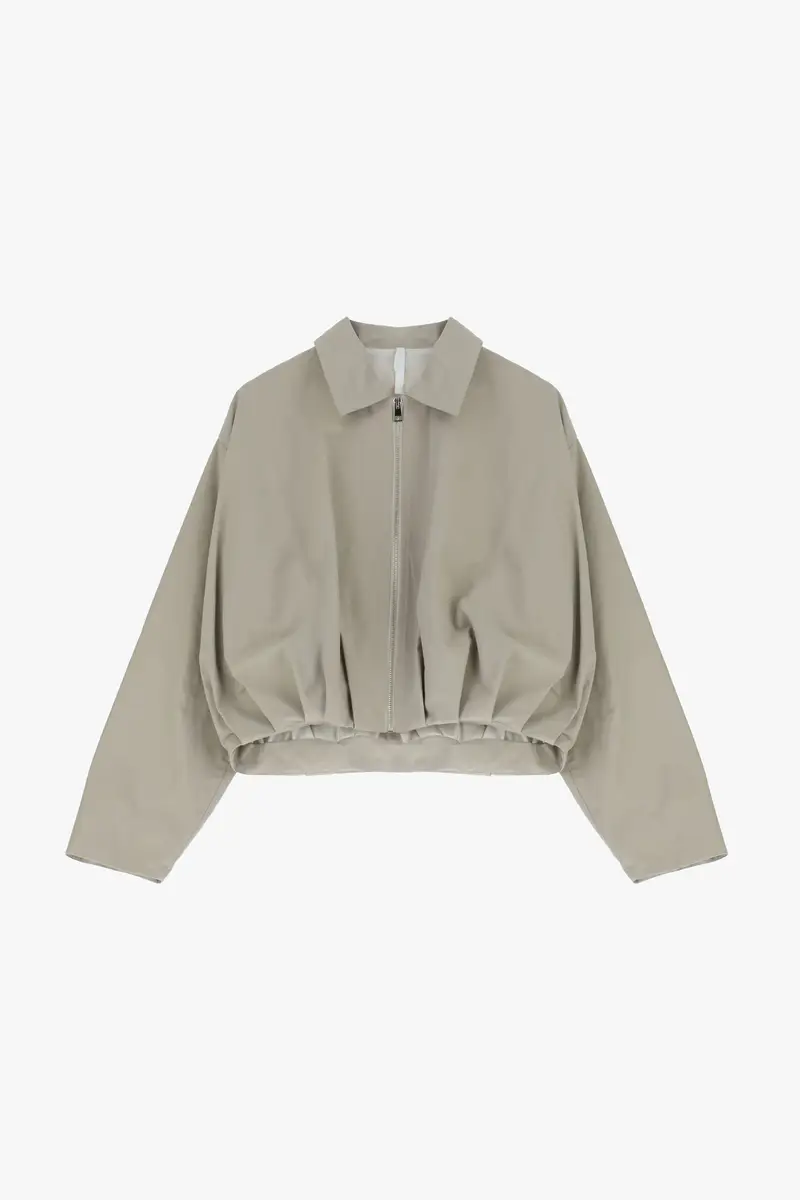 Bomber corto con zip e fondo arricciato Beige