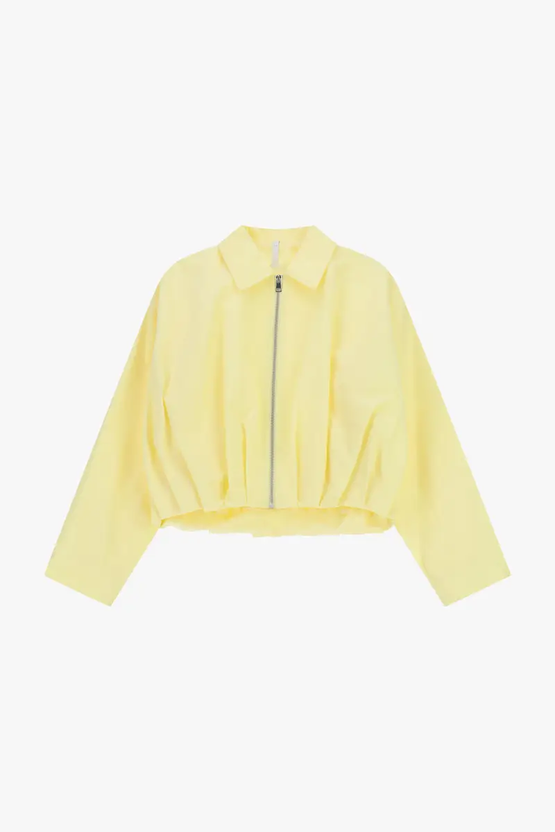 Bomber corto con zip e fondo arricciato Canarino
