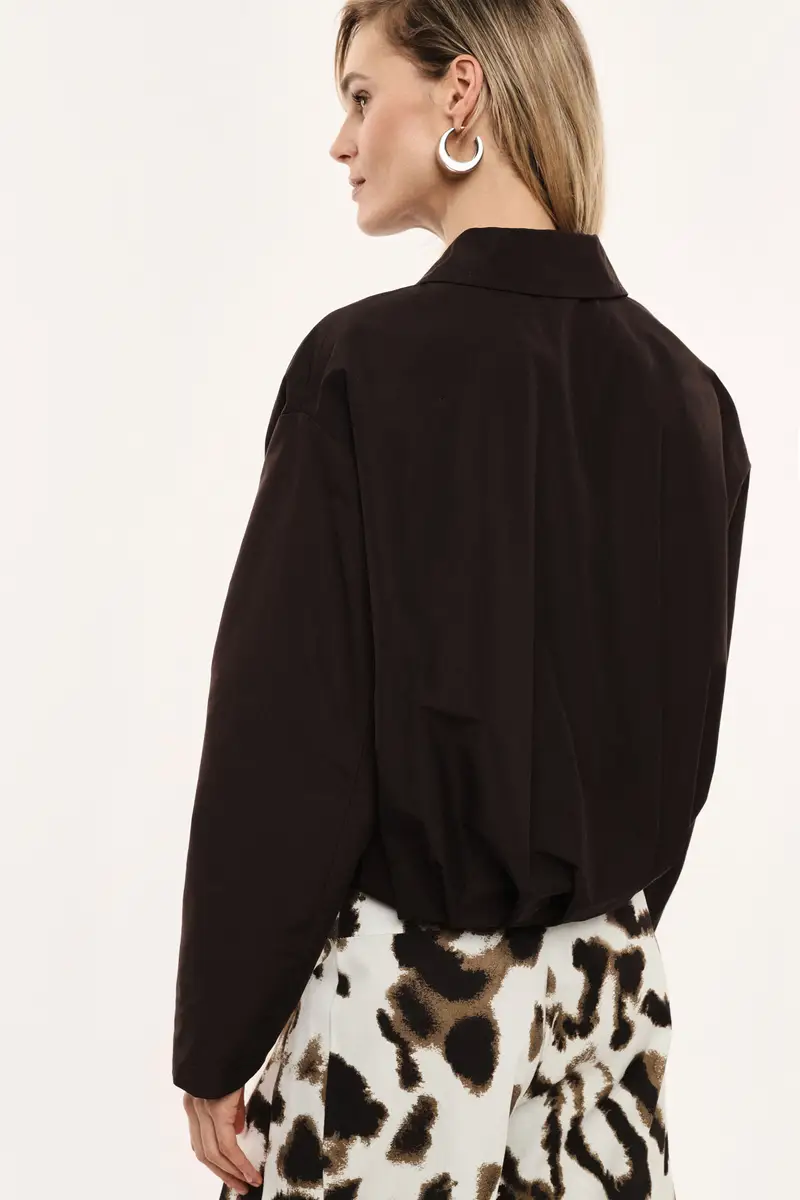 Bomber corto con zip e fondo arricciato Moro miniatura 3