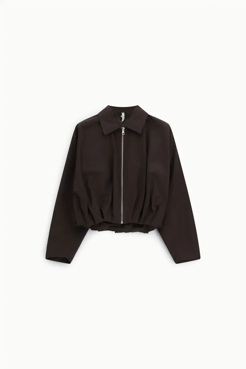 Bomber corto con zip e fondo arricciato Moro