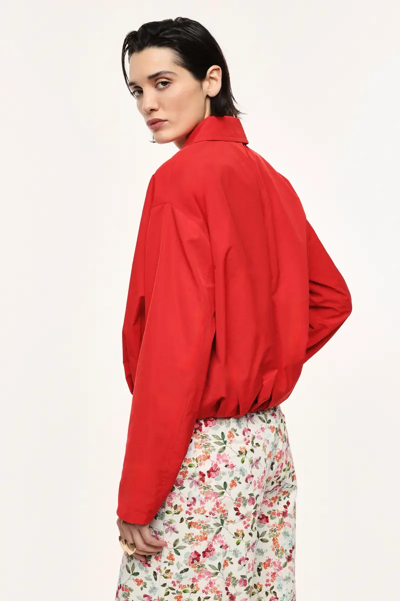 Bomber corto con zip e fondo arricciato Rosso miniatura 3