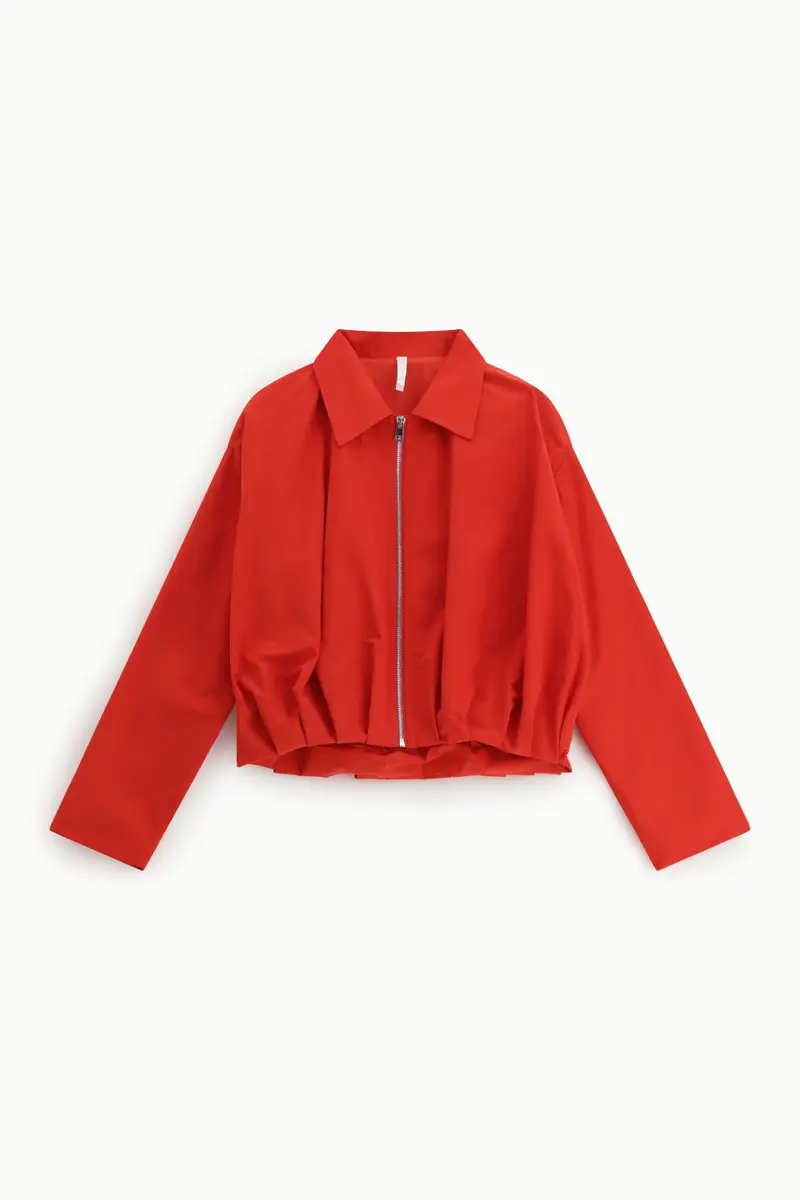 Bomber corto con zip e fondo arricciato Rosso