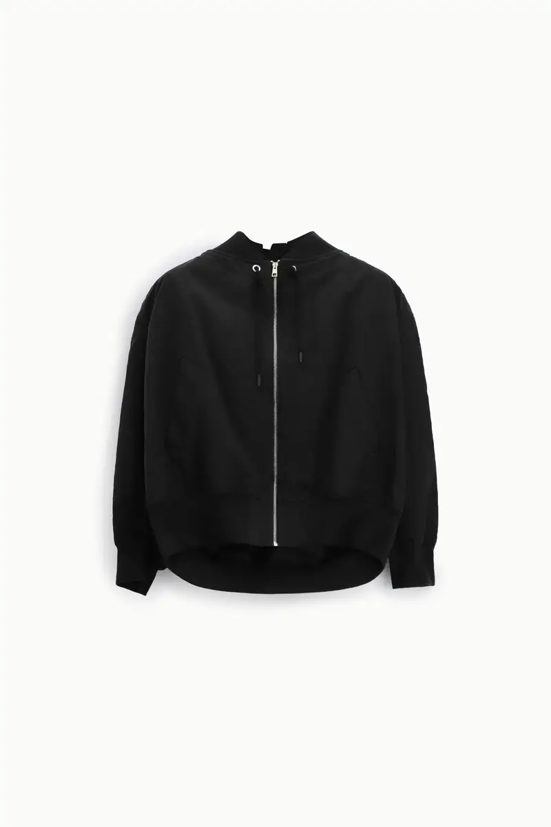 Bomber jacket con zip e orlo arrotondato Nero