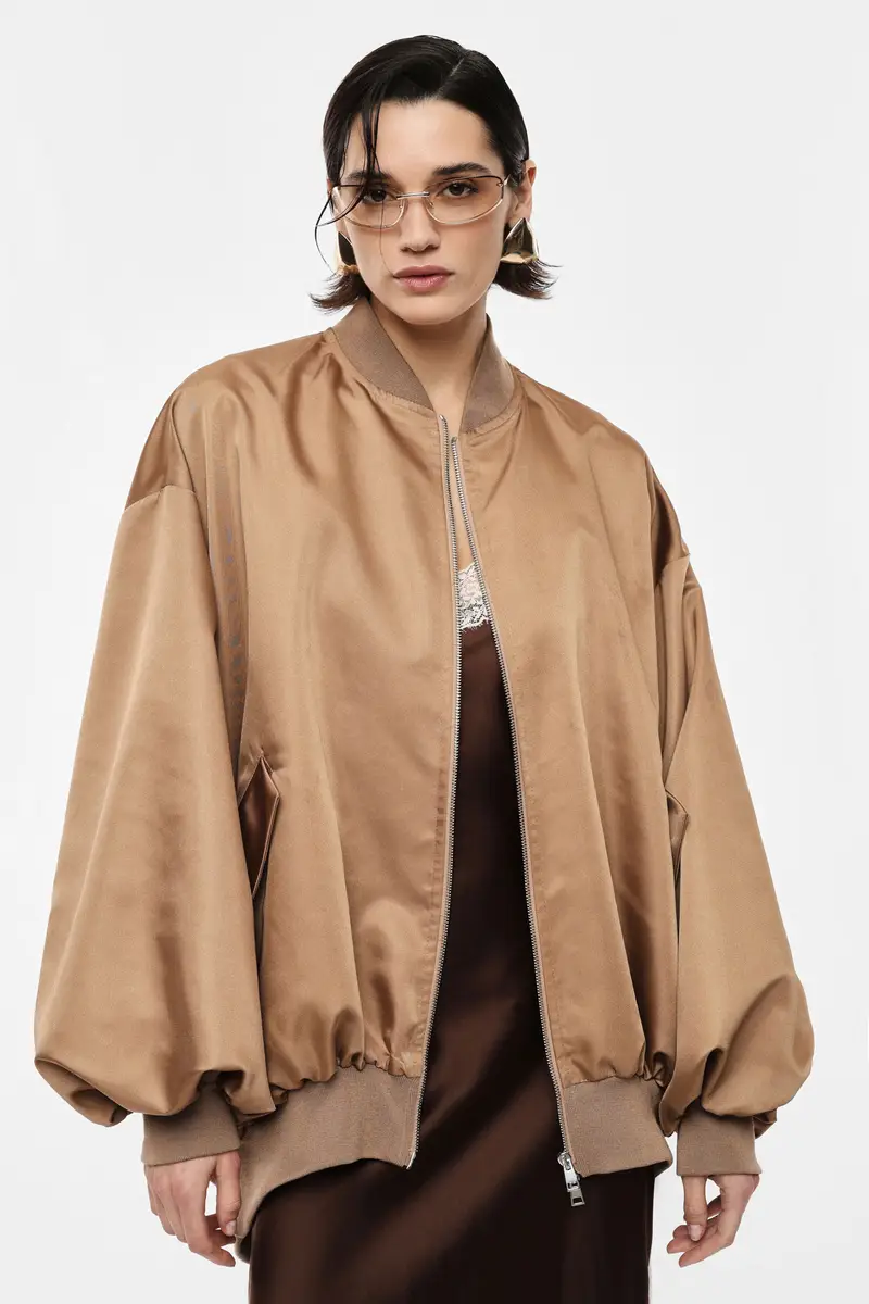 Bomber jacket oversize con tasche applicate Cammello miniatura 2
