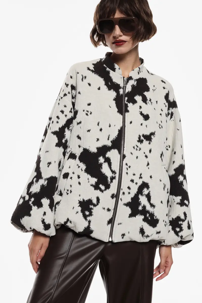 Bomber oversize con stampa cow Panna miniatura 2