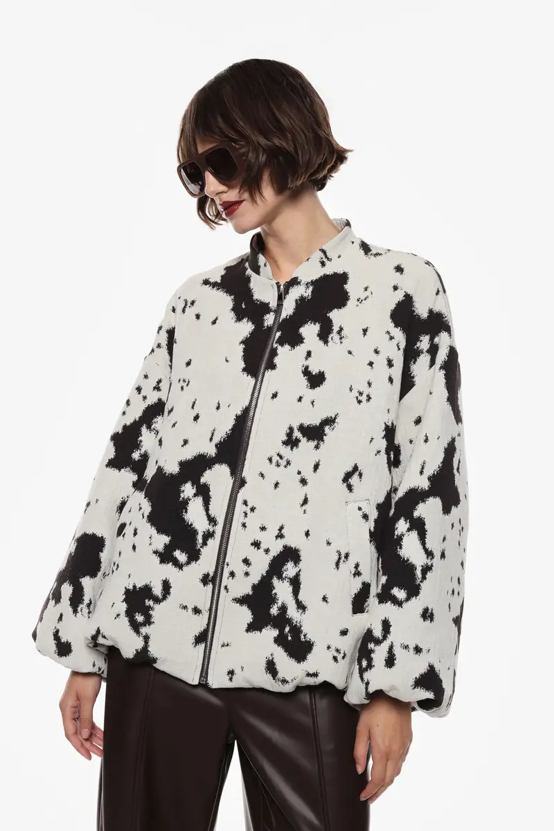 Bomber oversize con stampa cow Panna miniatura 3