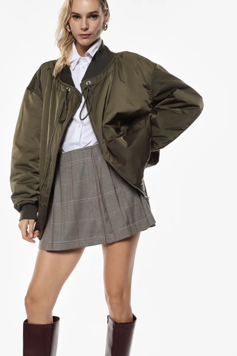 Bomber oversize con zip e coulisse sul collo Army miniatura 2