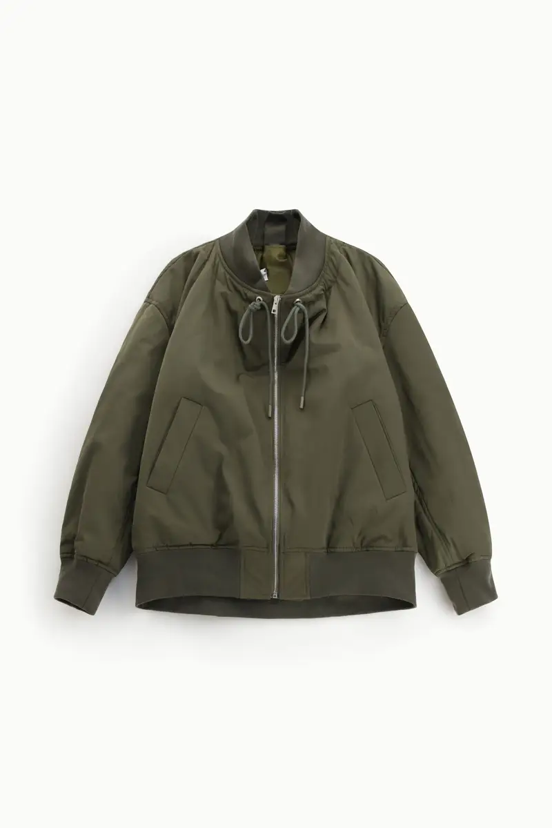 Bomber oversize con zip e coulisse sul collo Army